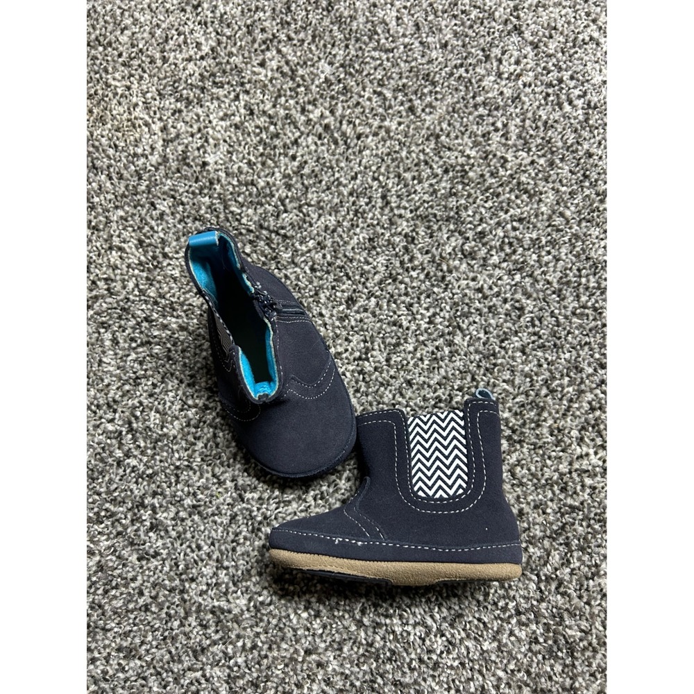 Robeez Navy Blue Leather Chevron Baby Boots 9-12 Months RBB10685 Soft Sole